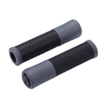 Two bicycle handlebar grips in black and gray, shown on a clean white background.