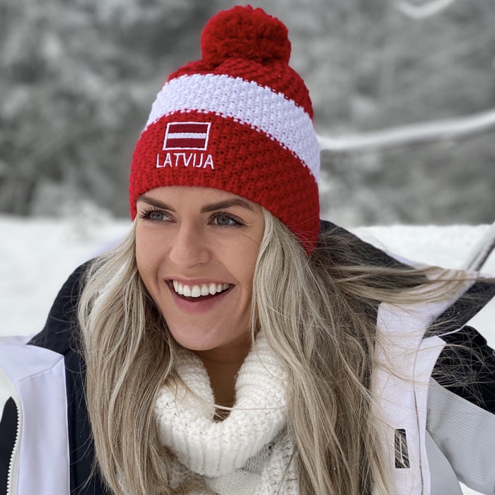 ELEVEN POM LATVIJA knitted beanie - red - ELEVEN SPORTSWEAR - Evelostore