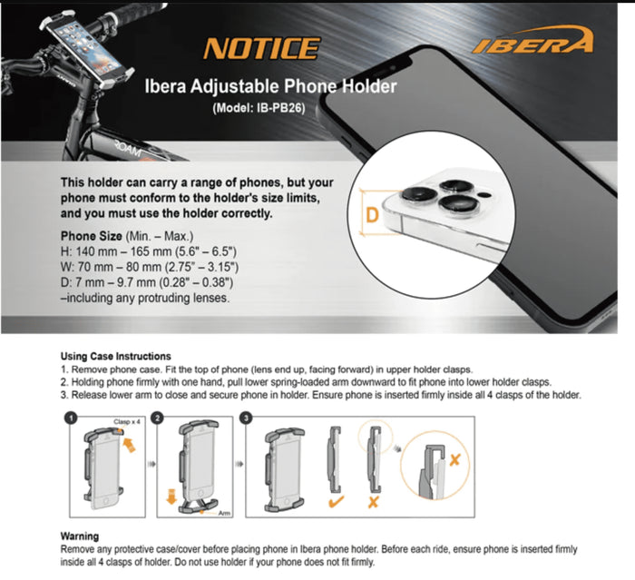 IBERA IB - PB26Q5 4.6" - 5.8" smartphone holder - IBERA - Evelostore