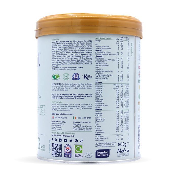 Kendamil Classic Stage 3 Ingredients Nutritional Information