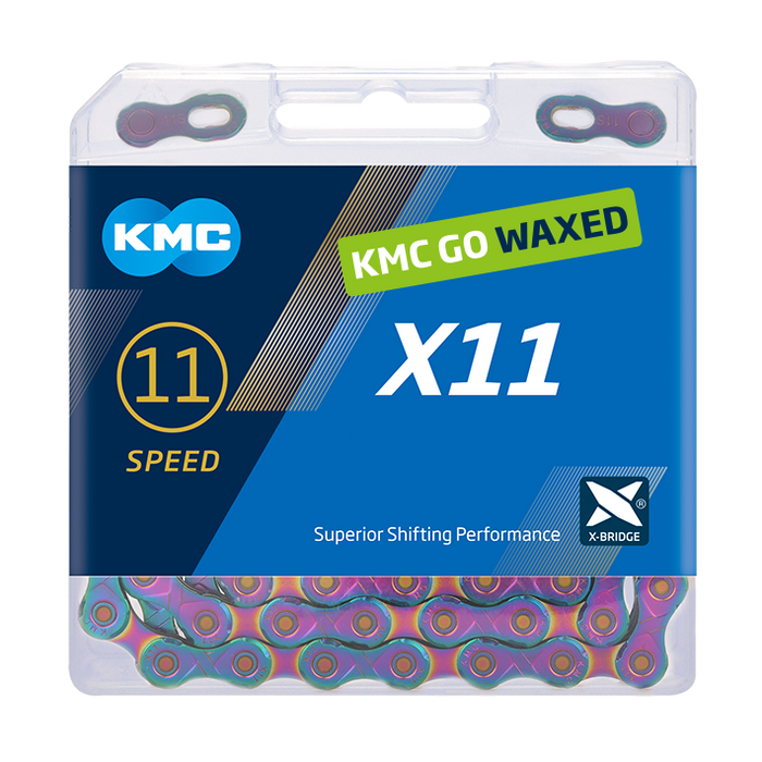 KMC X11 WAXED Chain - 11-speed - Aurora Blue with Quick Link