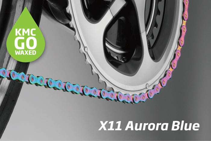 KMC X11 WAXED Chain - 11-speed - Aurora Blue with Quick Link