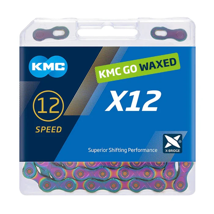 KMC X12 Chain - WAXED | 12-speed - aurora blue with Quick Link