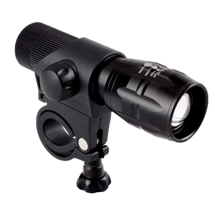 Black flashlight with mount on a white background