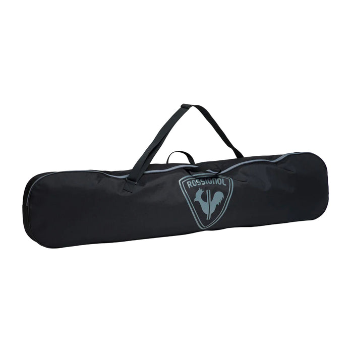 Black ski bag with a brand logo on a light gray background