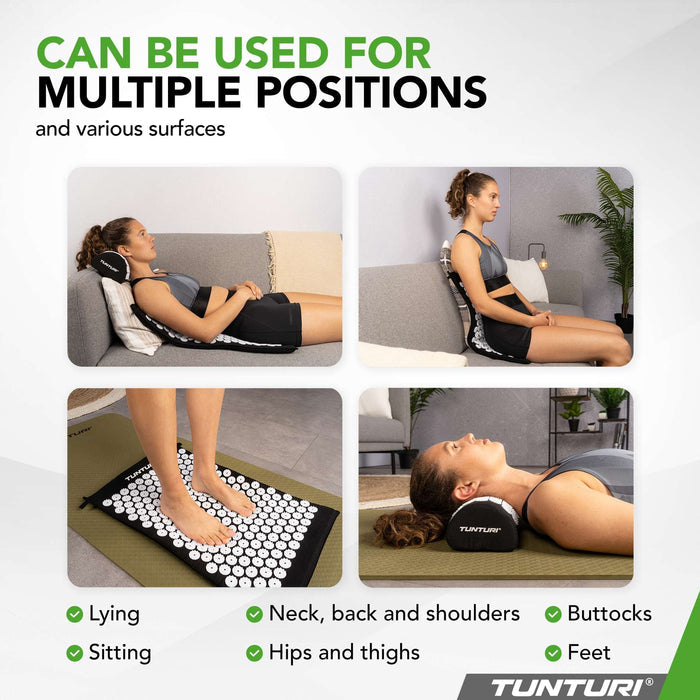 TUNTURI acupressure mat with pillow, 68x42x2 cm - black - TUNTURI - Evelostore